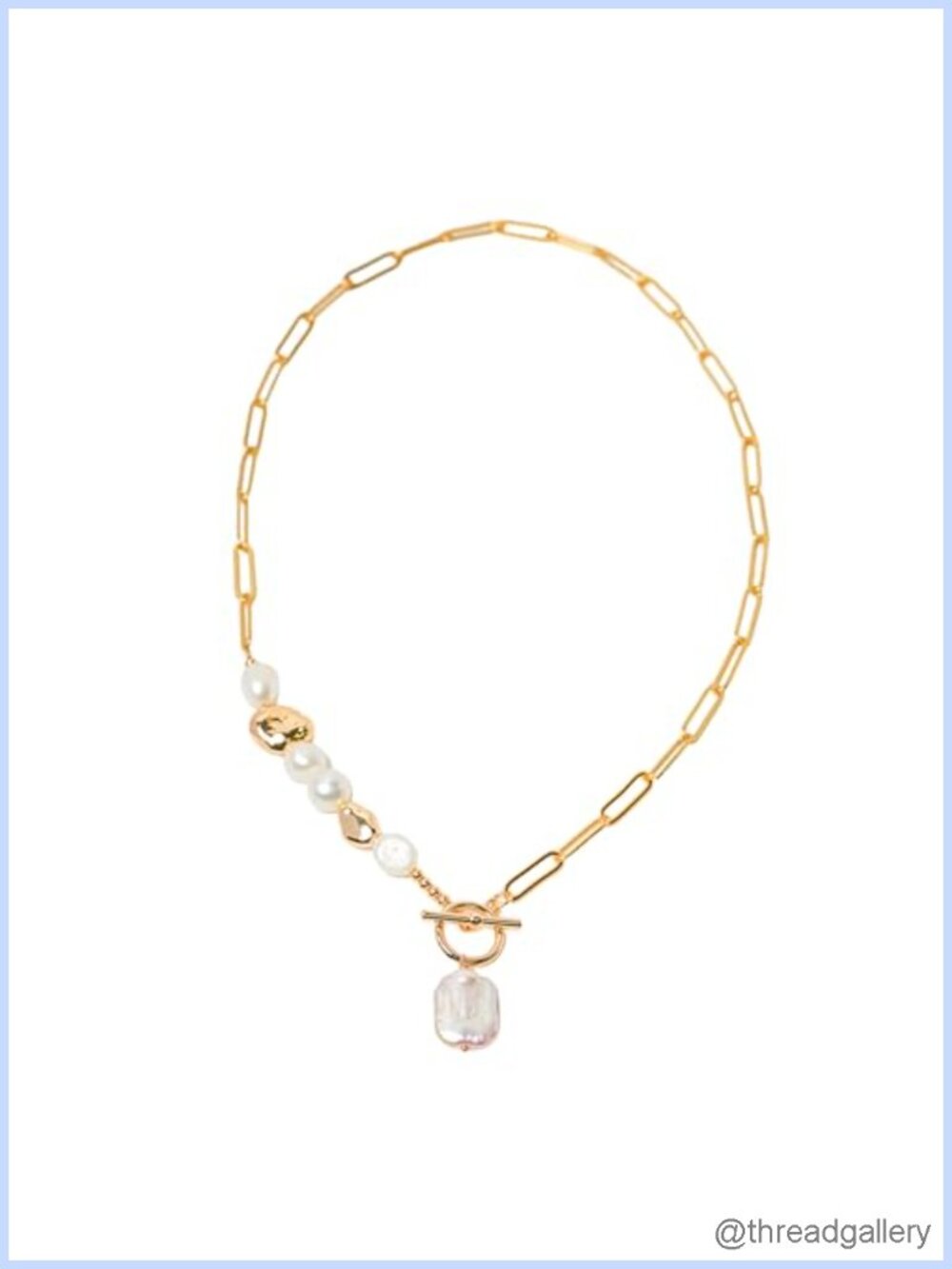 Cuban Chain Necklace with Baroque Freshwater Pearl Pendant 14K Gold Plated 17.3"